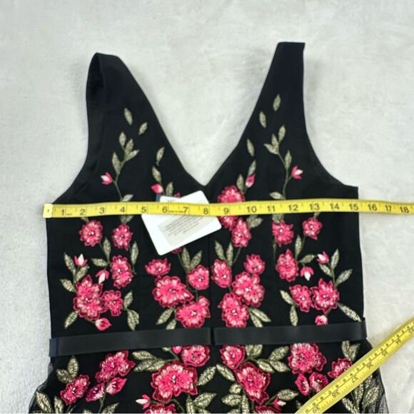 Marchesa Notte Size 4 Ruffle Embroidered Tulle Gown Black Pink Floral Formal NWT - Picture 12 of 16